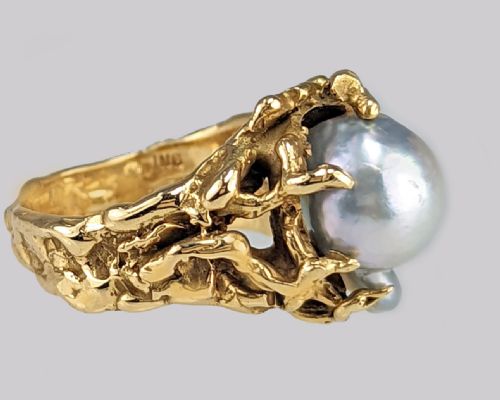 VINTAGE ARTHUR KING PEARL RING 18CT GOLD LARGE BAROQUE PEARL 1960'S COCKTAIL RING - ADDITIONAL PHOTO 9