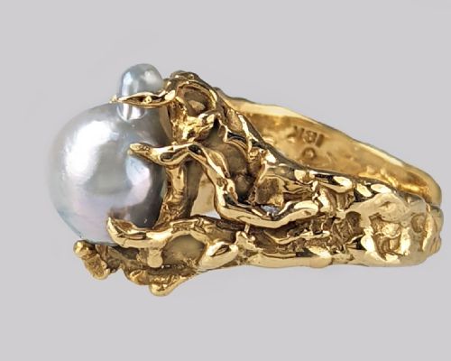 VINTAGE ARTHUR KING PEARL RING 18CT GOLD LARGE BAROQUE PEARL 1960'S COCKTAIL RING - ADDITIONAL PHOTO 10