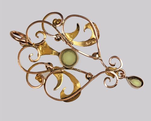 EDWARDIAN PERIDOT PEARL PENDANT VINTAGE 9CT GOLD ANTIQUE ART NOUVEAU PENDANT - ADDITIONAL PHOTO 1