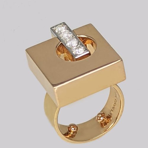 Vintage Toni Cavelti Modernist Ring 0.5ct Diamond 18ct Gold 1960'S Geometric Ring