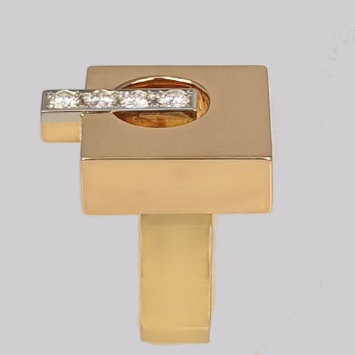fig 2. Vintage Toni Cavelti Modernist Ring 0.5ct Diamond 18ct Gold 1960's Geometric Ring