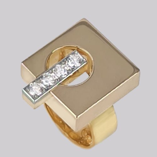 fig 3. Vintage Toni Cavelti Modernist Ring 0.5ct Diamond 18ct Gold 1960's Geometric Ring