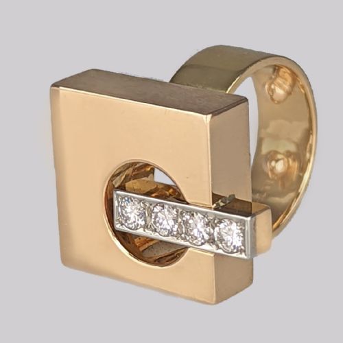 fig 4. Vintage Toni Cavelti Modernist Ring 0.5ct Diamond 18ct Gold 1960's Geometric Ring