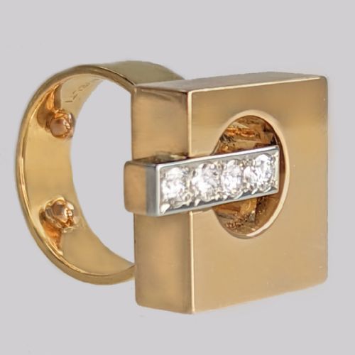 fig 5. Vintage Toni Cavelti Modernist Ring 0.5ct Diamond 18ct Gold 1960's Geometric Ring