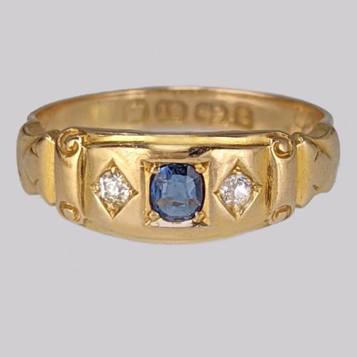 18ct gold victorian sapphire diamond gypsy ring antique trilogy birmingham 1893 - CATEGORY: ANTIQUE JEWELLERY - DATED VICTORIAN