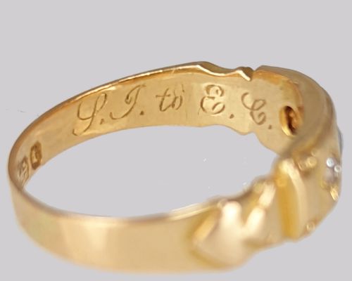18CT GOLD VICTORIAN SAPPHIRE DIAMOND GYPSY RING ANTIQUE TRILOGY BIRMINGHAM 1893 - ADDITIONAL PHOTO 4