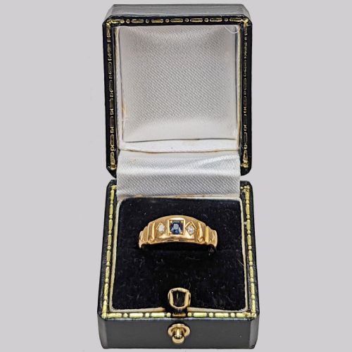 18CT GOLD VICTORIAN SAPPHIRE DIAMOND GYPSY RING ANTIQUE TRILOGY BIRMINGHAM 1893 - ADDITIONAL PHOTO 5