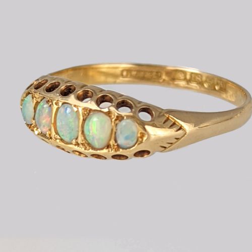 ANTIQUE 18CT GOLD OPAL RING FIVE STONE VINTAGE RING HALLMARKED BIRMINGHAM 1921 - ADDITIONAL PHOTO 1