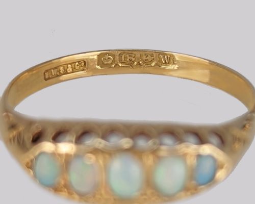 ANTIQUE 18CT GOLD OPAL RING FIVE STONE VINTAGE RING HALLMARKED BIRMINGHAM 1921 - ADDITIONAL PHOTO 4