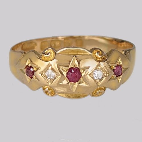 18ct gold antique ruby diamond ring vintage gypsy ring hallmarked chester 1903 - CATEGORY: ANTIQUE JEWELLERY - DATED EDWARDIAN