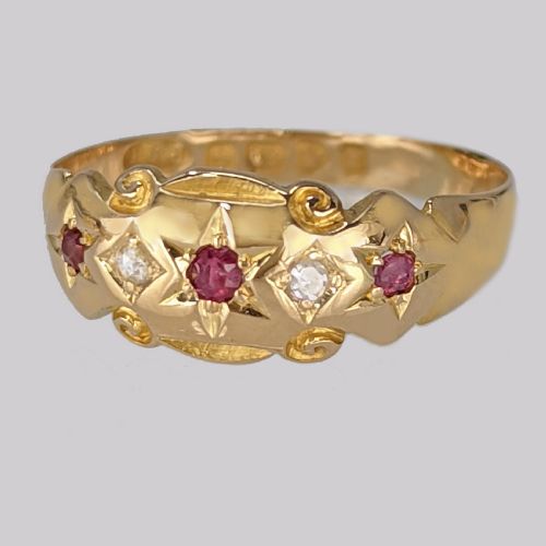 18CT GOLD ANTIQUE RUBY DIAMOND RING VINTAGE GYPSY RING HALLMARKED CHESTER 1903 - ADDITIONAL PHOTO 1