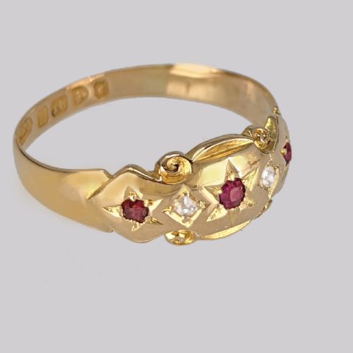 18CT GOLD ANTIQUE RUBY DIAMOND RING VINTAGE GYPSY RING HALLMARKED CHESTER 1903 - ADDITIONAL PHOTO 2
