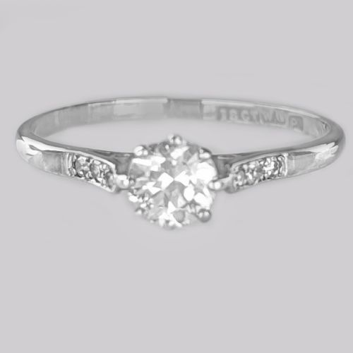 antique diamond solitaire 18ct white gold platinum edwardian engagement ring - CATEGORY: ANTIQUE JEWELLERY - DATED EDWARDIAN