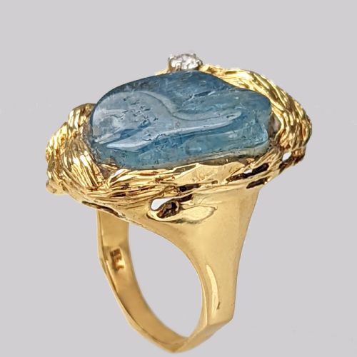 TAVERNA GIOIELLI TOURMALINE DIAMOND RING 18CT GOLD VINTAGE ITALIAN COCKTAIL RING - ADDITIONAL PHOTO 2