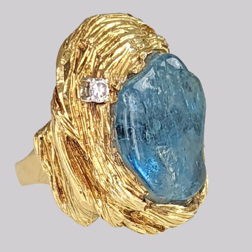TAVERNA GIOIELLI TOURMALINE DIAMOND RING 18CT GOLD VINTAGE ITALIAN COCKTAIL RING - ADDITIONAL PHOTO 3