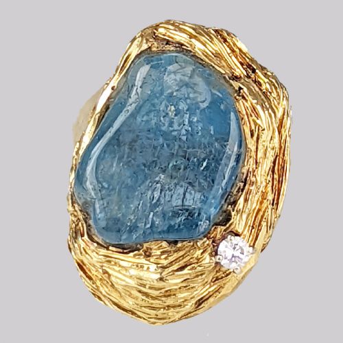 TAVERNA GIOIELLI TOURMALINE DIAMOND RING 18CT GOLD VINTAGE ITALIAN COCKTAIL RING - ADDITIONAL PHOTO 4