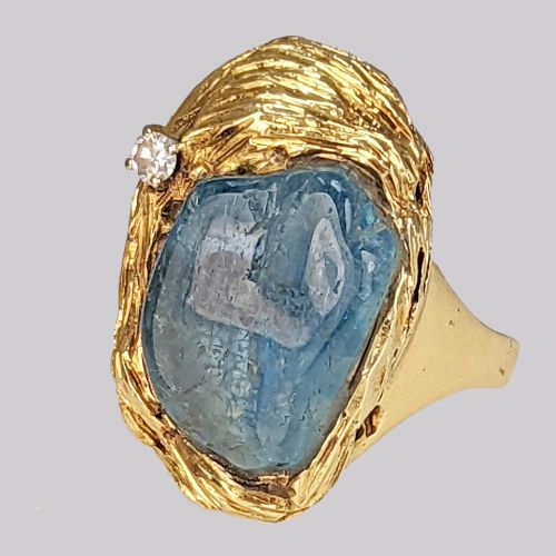 TAVERNA GIOIELLI TOURMALINE DIAMOND RING 18CT GOLD VINTAGE ITALIAN COCKTAIL RING - ADDITIONAL PHOTO 6