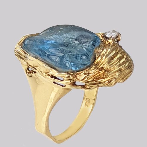 TAVERNA GIOIELLI TOURMALINE DIAMOND RING 18CT GOLD VINTAGE ITALIAN COCKTAIL RING - ADDITIONAL PHOTO 8
