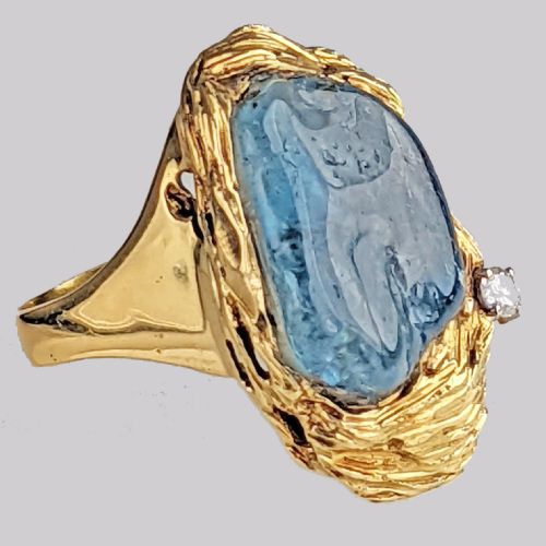 TAVERNA GIOIELLI TOURMALINE DIAMOND RING 18CT GOLD VINTAGE ITALIAN COCKTAIL RING - ADDITIONAL PHOTO 9