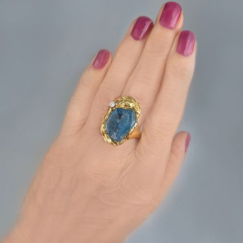 TAVERNA GIOIELLI TOURMALINE DIAMOND RING 18CT GOLD VINTAGE ITALIAN COCKTAIL RING - ADDITIONAL PHOTO 11