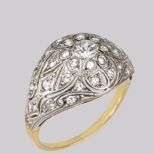 ART DECO OLD CUT DIAMOND 18CT GOLD PLATINUM 1920'S LARGE CLUSTER BOMB RING - ADDITIONAL PHOTO 2