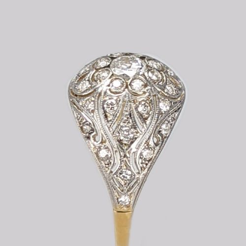 ART DECO OLD CUT DIAMOND 18CT GOLD PLATINUM 1920'S LARGE CLUSTER BOMB RING - ADDITIONAL PHOTO 3