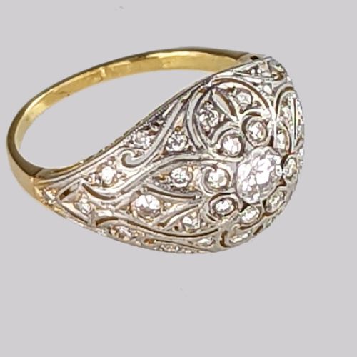 ART DECO OLD CUT DIAMOND 18CT GOLD PLATINUM 1920'S LARGE CLUSTER BOMB RING - ADDITIONAL PHOTO 4