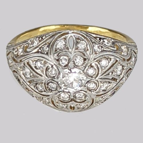 ART DECO OLD CUT DIAMOND 18CT GOLD PLATINUM 1920'S LARGE CLUSTER BOMB RING - ADDITIONAL PHOTO 5