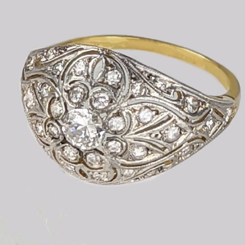 ART DECO OLD CUT DIAMOND 18CT GOLD PLATINUM 1920'S LARGE CLUSTER BOMB RING - ADDITIONAL PHOTO 6