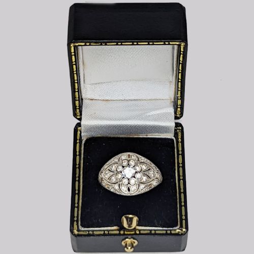 ART DECO OLD CUT DIAMOND 18CT GOLD PLATINUM 1920'S LARGE CLUSTER BOMB RING - ADDITIONAL PHOTO 7