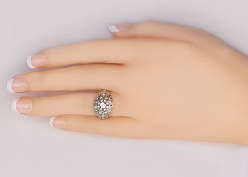 ART DECO OLD CUT DIAMOND 18CT GOLD PLATINUM 1920'S LARGE CLUSTER BOMB RING - ADDITIONAL PHOTO 8