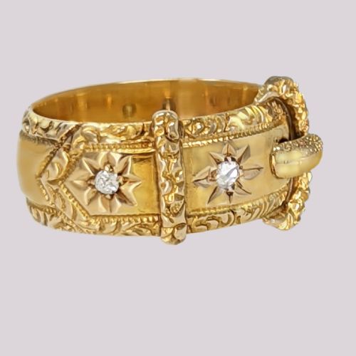 ANTIQUE DIAMOND BUCKLE RING 18CT GOLD HALLMARKED CHESTER 1903 EDWARDIAN RING - ADDITIONAL PHOTO 2