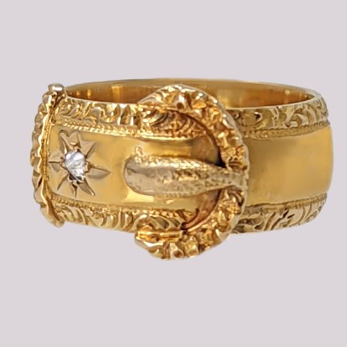 ANTIQUE 18CT GOLD DIAMOND BUCKLE RING EDWARDIAN 1903 CHESTER HALLMARKED UK - ADDITIONAL PHOTO 2