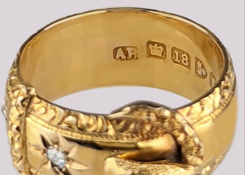 ANTIQUE 18CT GOLD DIAMOND BUCKLE RING EDWARDIAN 1903 CHESTER HALLMARKED UK - ADDITIONAL PHOTO 6