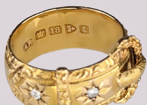 ANTIQUE 18CT GOLD DIAMOND BUCKLE RING EDWARDIAN 1903 CHESTER HALLMARKED UK - ADDITIONAL PHOTO 7
