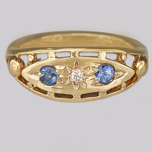 antique sapphire old cut diamond gypsy ring edwardian 18ct gold chester 1911 - CATEGORY: ANTIQUE JEWELLERY - DATED EDWARDIAN