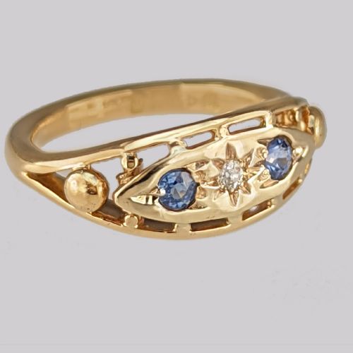 ANTIQUE SAPPHIRE OLD CUT DIAMOND GYPSY RING EDWARDIAN 18CT GOLD CHESTER 1911 - ADDITIONAL PHOTO 2