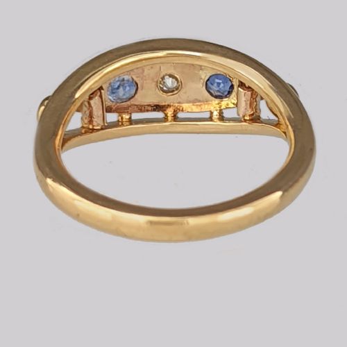 ANTIQUE SAPPHIRE OLD CUT DIAMOND GYPSY RING EDWARDIAN 18CT GOLD CHESTER 1911 - ADDITIONAL PHOTO 3