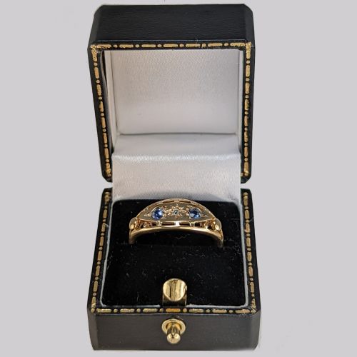 ANTIQUE SAPPHIRE OLD CUT DIAMOND GYPSY RING EDWARDIAN 18CT GOLD CHESTER 1911 - ADDITIONAL PHOTO 5
