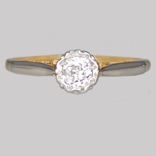 vintage solitaire ring 18ct gold platinum antique diamond engagement ring - CATEGORY: ANTIQUE JEWELLERY - DATED 1920