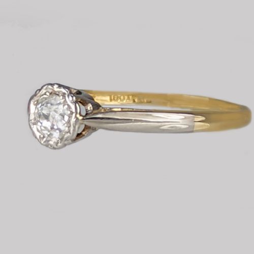 VINTAGE SOLITAIRE RING 18CT GOLD PLATINUM ANTIQUE DIAMOND ENGAGEMENT RING - ADDITIONAL PHOTO 1