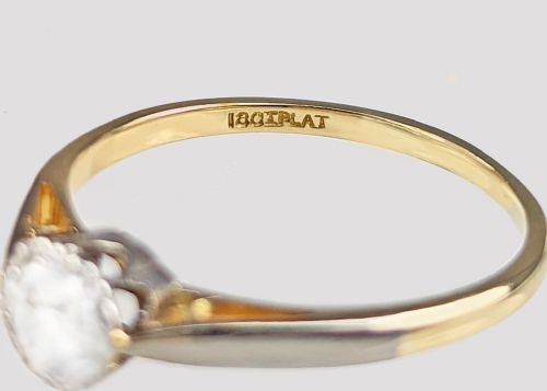 VINTAGE SOLITAIRE RING 18CT GOLD PLATINUM ANTIQUE DIAMOND ENGAGEMENT RING - ADDITIONAL PHOTO 6