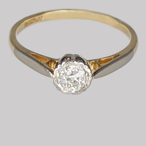 VINTAGE SOLITAIRE RING 18CT GOLD PLATINUM ANTIQUE DIAMOND ENGAGEMENT RING - ADDITIONAL PHOTO 7