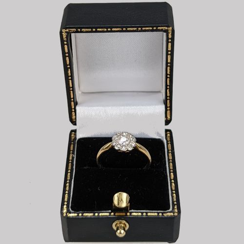 VINTAGE OLD CUT DIAMOND CLUSTER RING 18CT GOLD ANTIQUE FLOWER RING CIRCA 1920'S - ADDITIONAL PHOTO 4