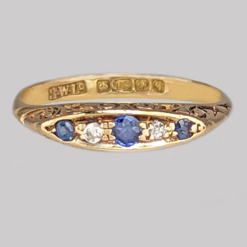 Antique Sapphire & Diamond Ring Henry Wilkinson 18ct Gold Ring Birmingham 1915