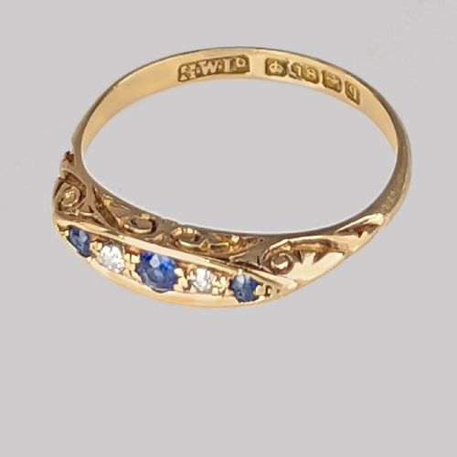 fig 1. Antique Sapphire & Diamond Ring Henry Wilkinson 18ct Gold Ring Birmingham 1915