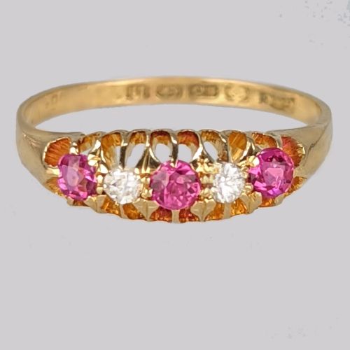 antique ruby diamond five stone ring 18ct gold vintage ring birmingham 1912 - CATEGORY: ANTIQUE JEWELLERY - DATED 1910
