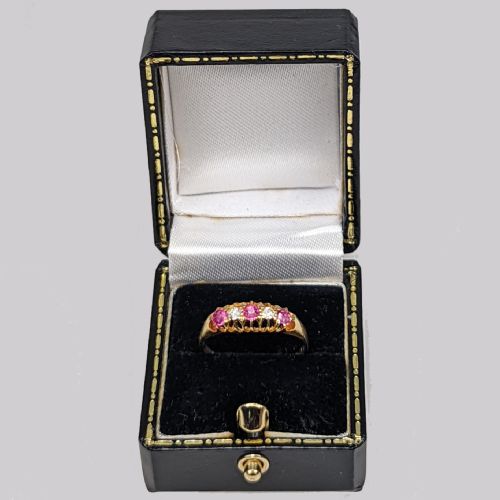 ANTIQUE RUBY DIAMOND FIVE STONE RING 18CT GOLD VINTAGE RING BIRMINGHAM 1912 - ADDITIONAL PHOTO 4