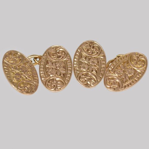 victorian 9ct rose gold foliate cufflinks antique j aitkin son birmingham 1899 - CATEGORY: ANTIQUE JEWELLERY - DATED VICTORIAN