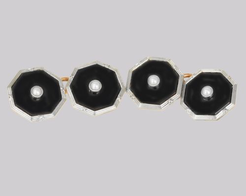 ART DECO PEARL ONYX CUFFLINKS ANTIQUE 1920S 9CT GOLD WILSON GILL CUFF LINKS - ADDITIONAL PHOTO 3
